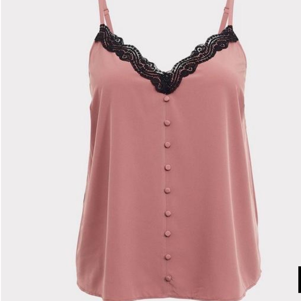 Torrid Pink Camisole with Black Lace Trim